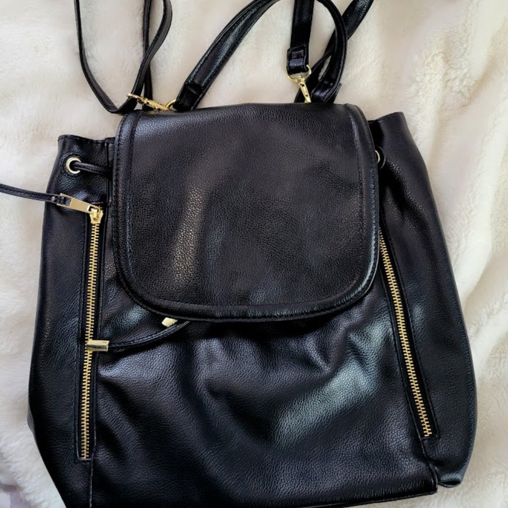 Black faux leather satchel backpack handbag